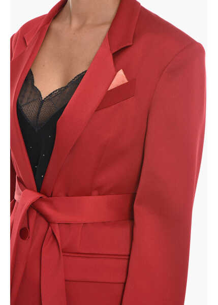 Sacouri HEBE STUDIO Belted Satin Lover Single Breasted Blazer Red Femei (BM 11776875) 3