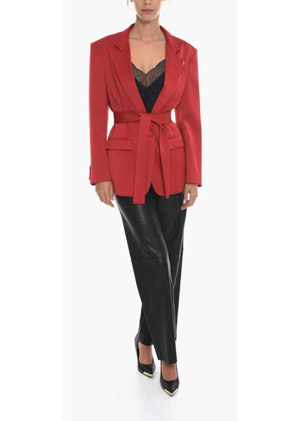 Sacouri HEBE STUDIO Belted Satin Lover Single Breasted Blazer Red Femei (BM 11776875) 4