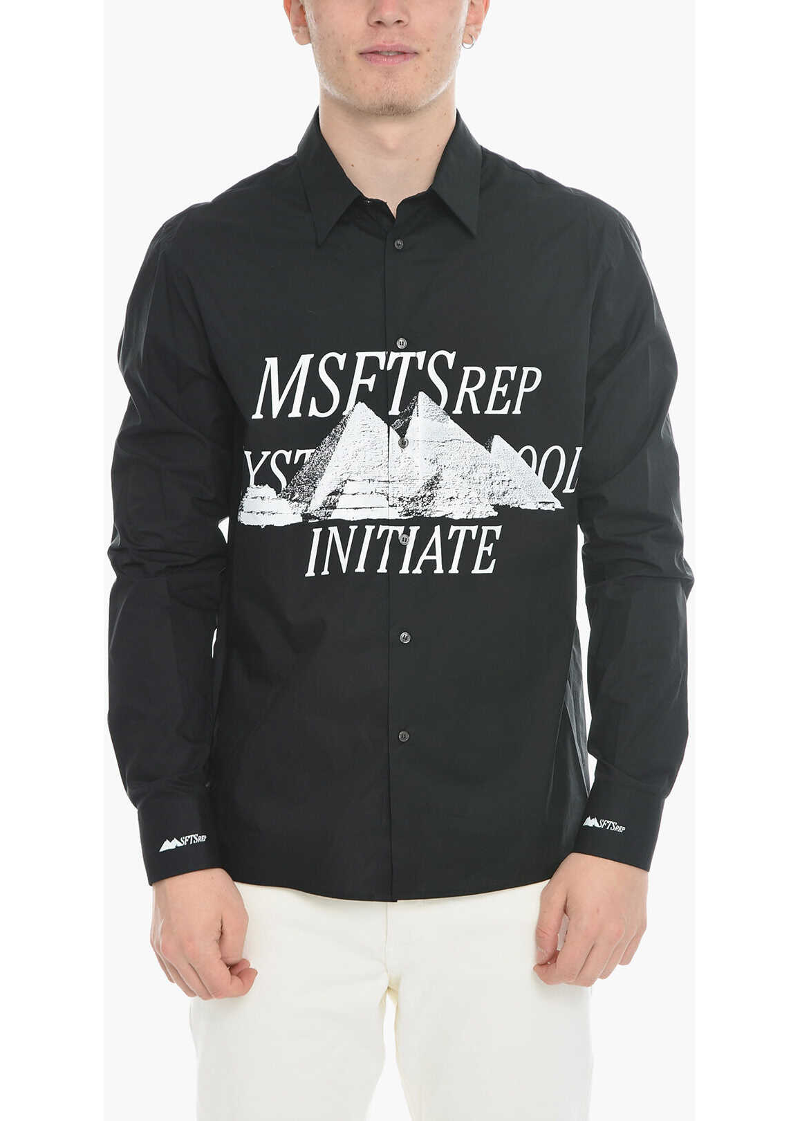 MSFTSREP Maxi Contrast Printed Organic Cotton Shirt Black