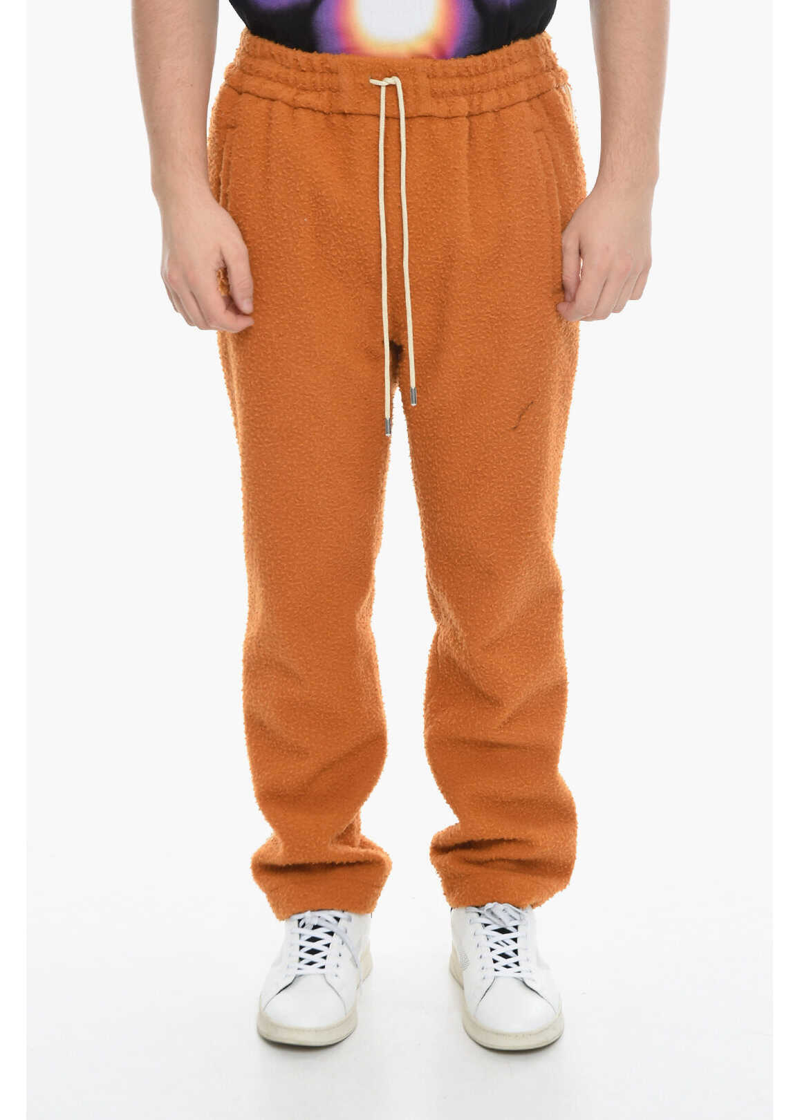 JUST DON Bouclè Wool Pants With Contrasting Side Band Orange