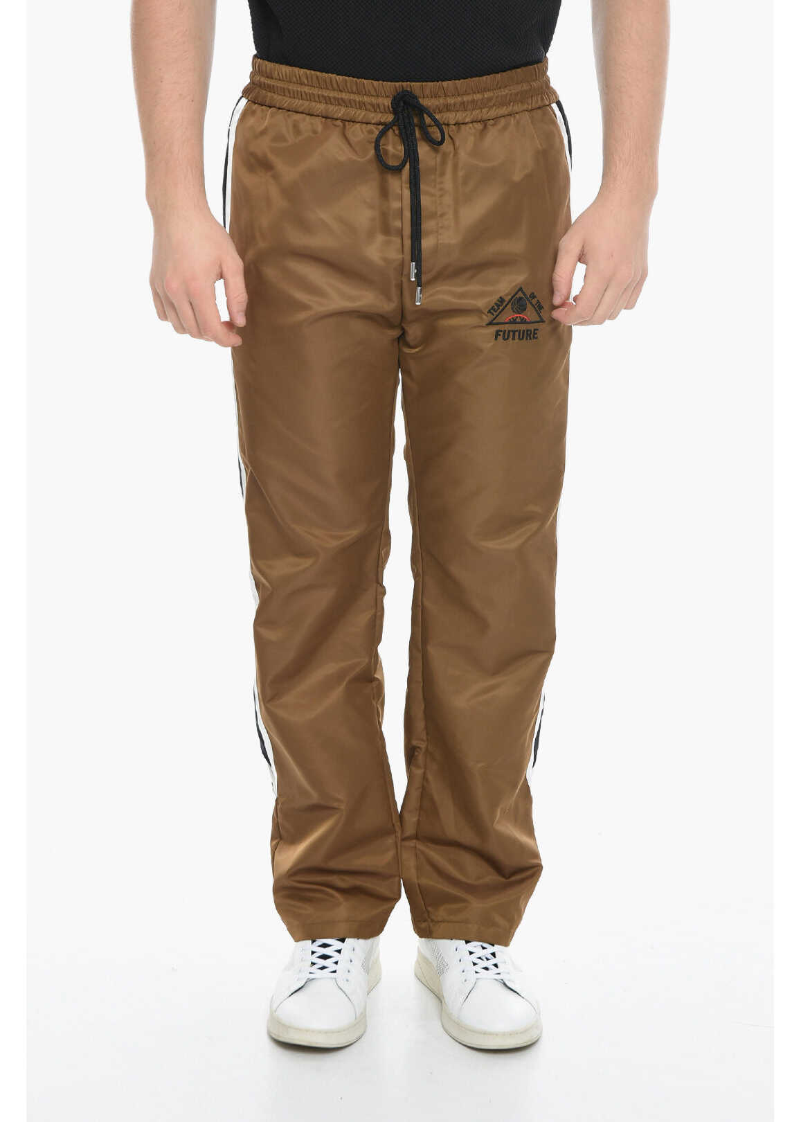 JUST DON Nylon Joggers With Contrasting Side Bands Brown