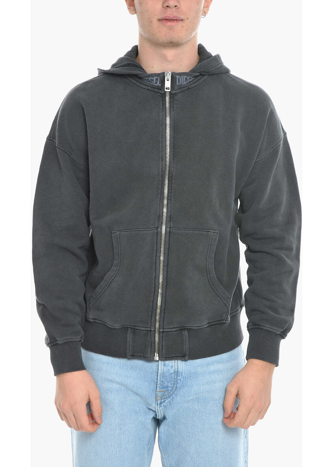 Diesel Brushed Cotton S-Nekki-Jac Sweatshirt With Hood And Zip Clos Gray