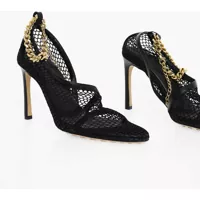 Sandale cu toc Meshed Sandals With Gold-Toned Chain Fastening Femei