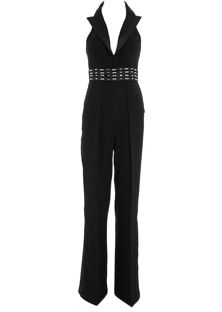 Elisabetta Franchi Crepe jumpsuit with duchesse lapels Black