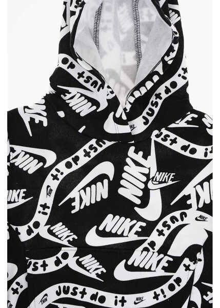 Bluze de trening Nike Fleeced Cotton Hoodie With All Over Logo Print Black & White Baieti (BM 11830512) 2