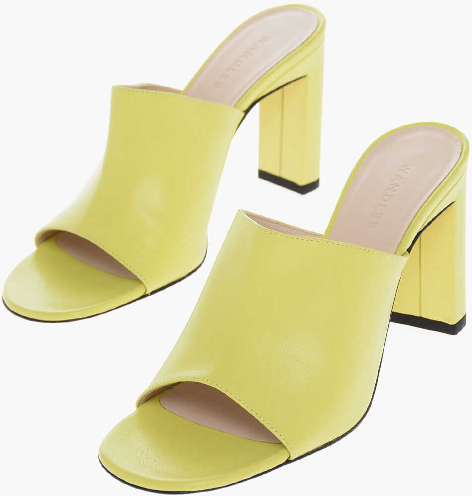 WANDLER Squared Heel Leather Anne Mules 9Cm Yellow