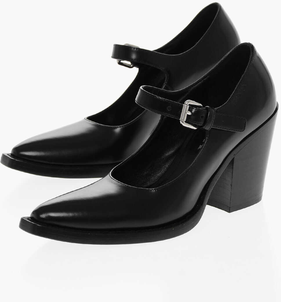 Prada Brushed Leather Mary Jane Pumps 8Cm Black