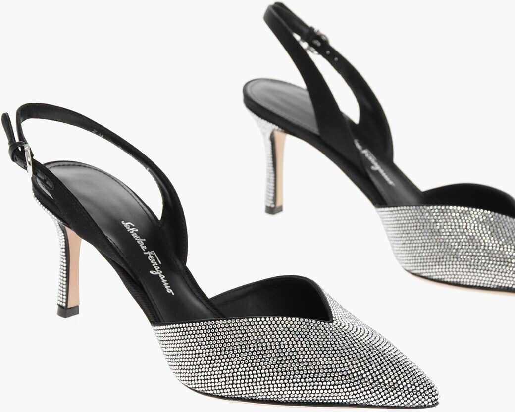 Salvatore Ferragamo Point Toe Ileen Slingback With Crystal Details And V-Cut 7,5 Black