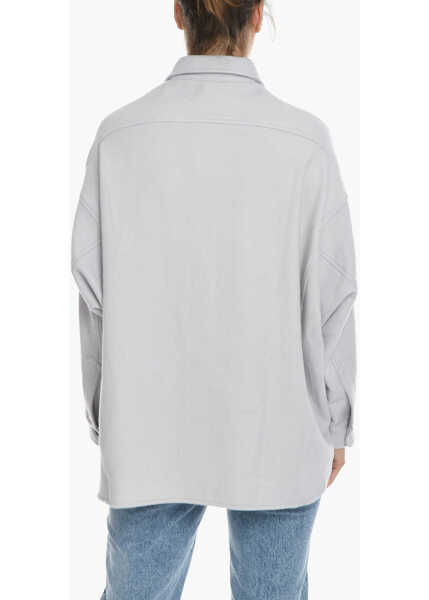 Camasi casual Destin Cashmere Blend Long Sleeved Overshirt With Utility Pockets Gray Femei (BM 11838105) 2