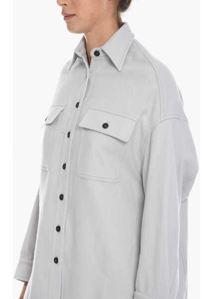 Camasi casual Destin Cashmere Blend Long Sleeved Overshirt With Utility Pockets Gray Femei (BM 11838105) 3