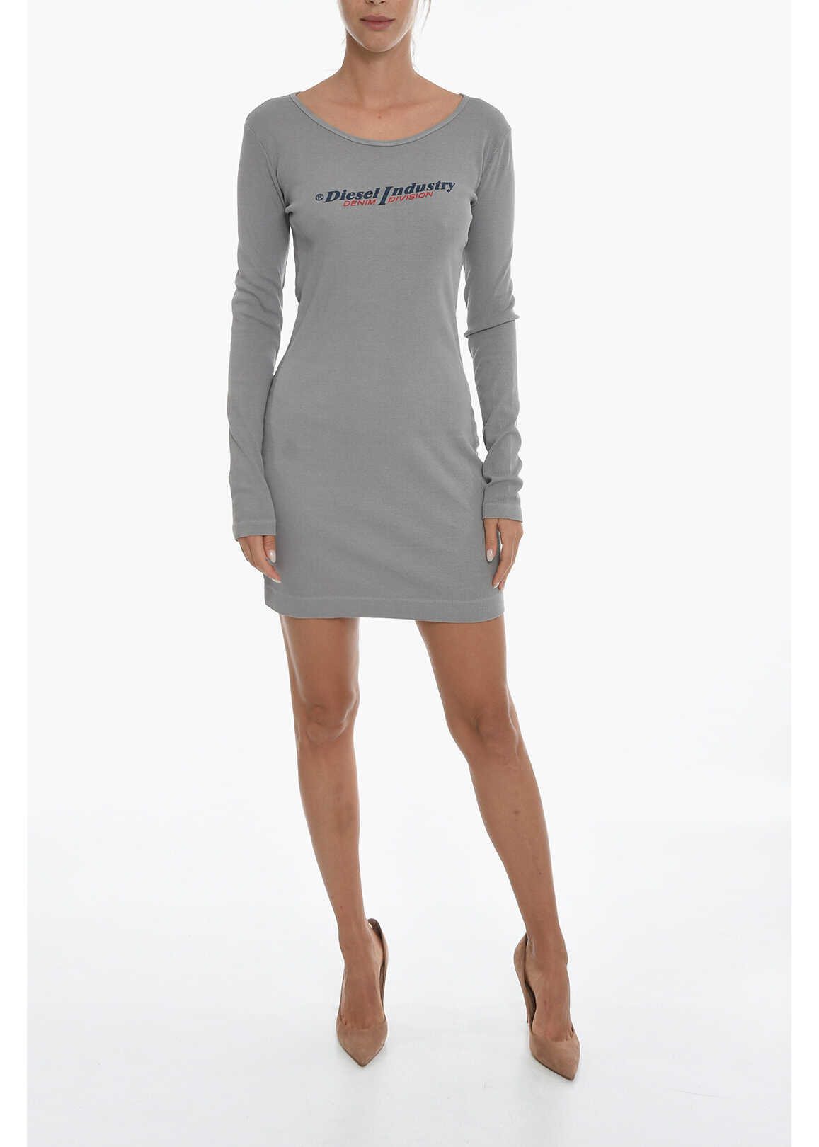 Diesel Red Tag Long Sleeve D-Tank-Ls-Ind Bodycon Dress Gray