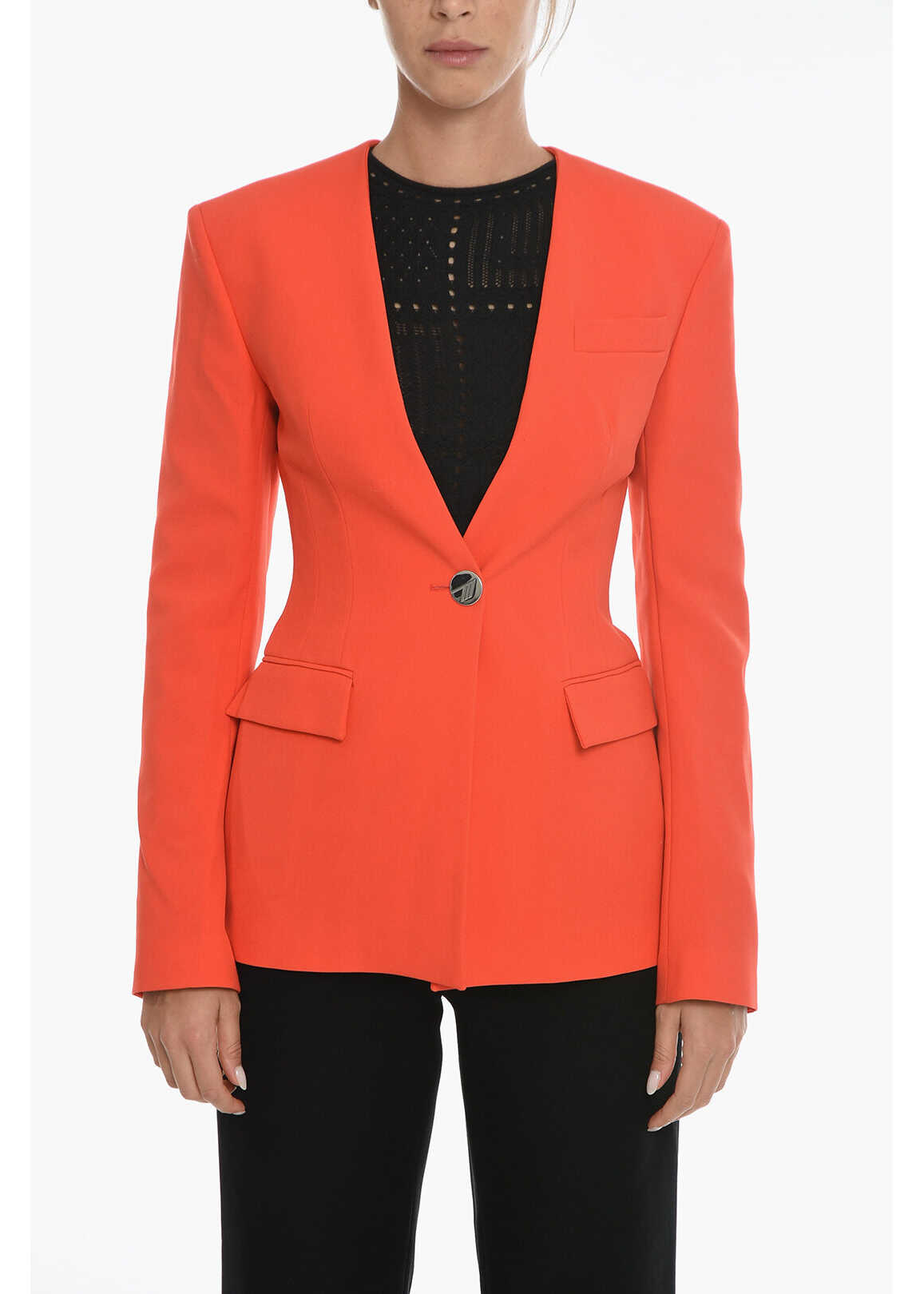 THE ATTICO 3 Pocket Single-Breasted Louise Blazer With No-Lapel Red