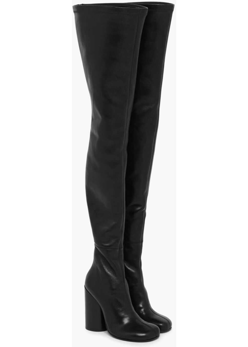 Burberry Over-The-Knee Leather Stretch Boots With Cylinder Heel 11Cm Black