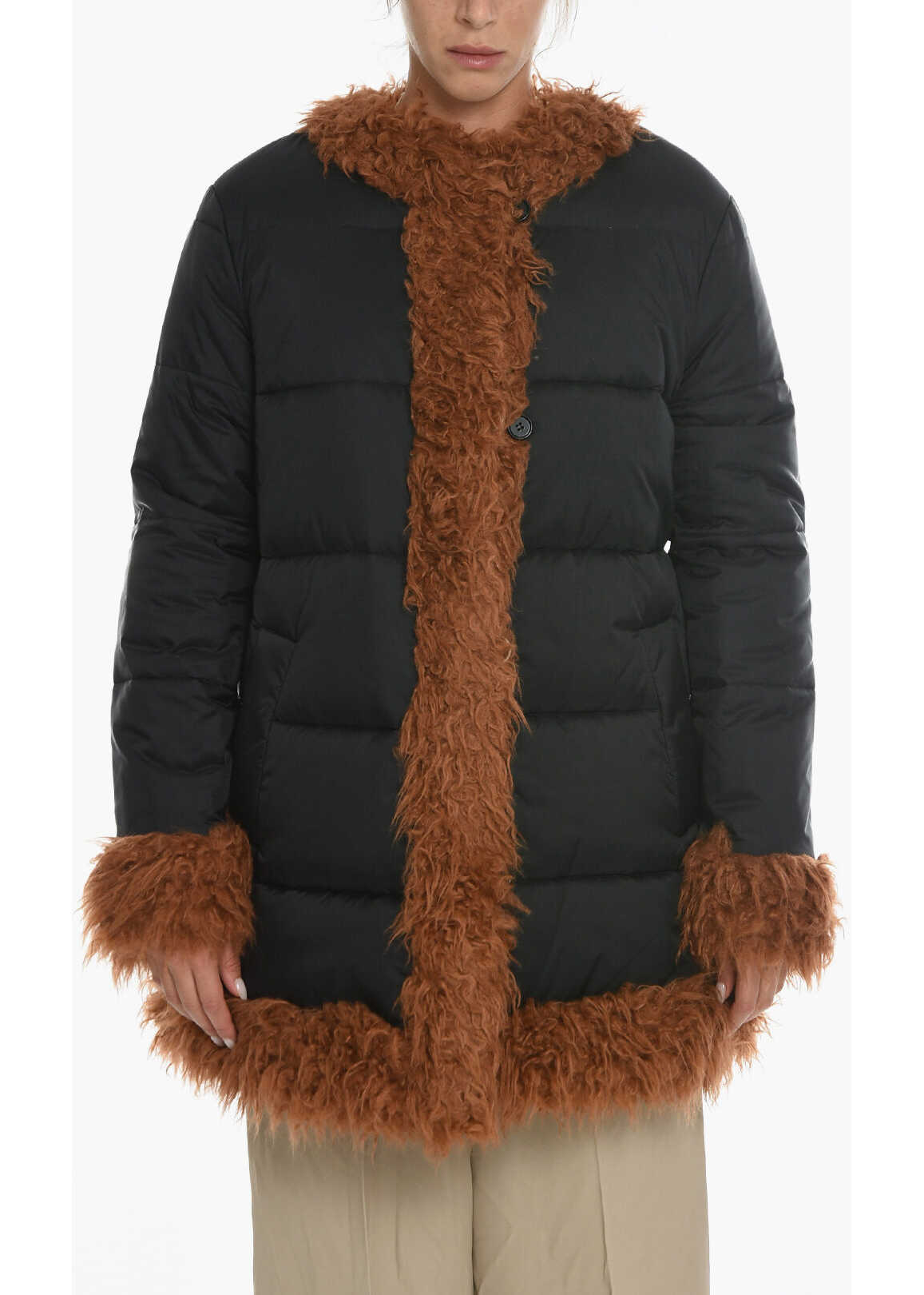 Marni Padded Reversible Jacket With Eco-Fur Details Blue