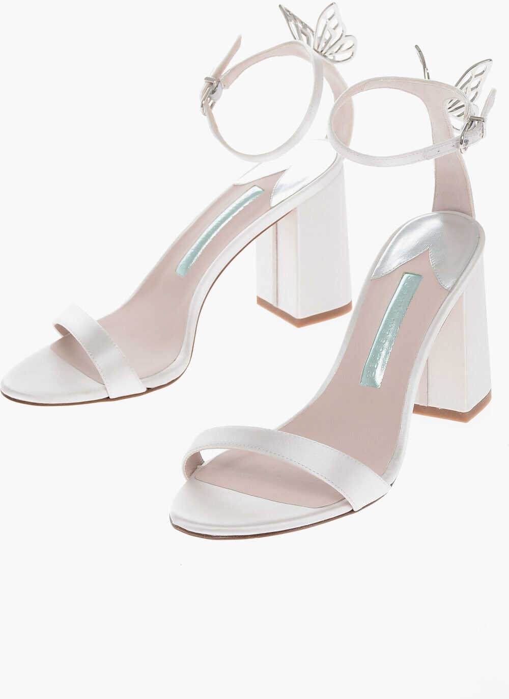 SOPHIA WEBSTER Squared Heel Satin Mariposa Mid Sandals With Butterfly Detai White