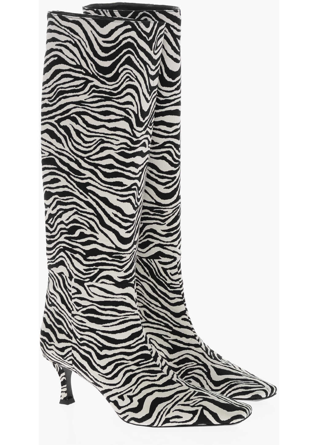 Proenza Schouler Under The Knee Zebra Fabric Boots With Spool Heel 6Cm Black & White