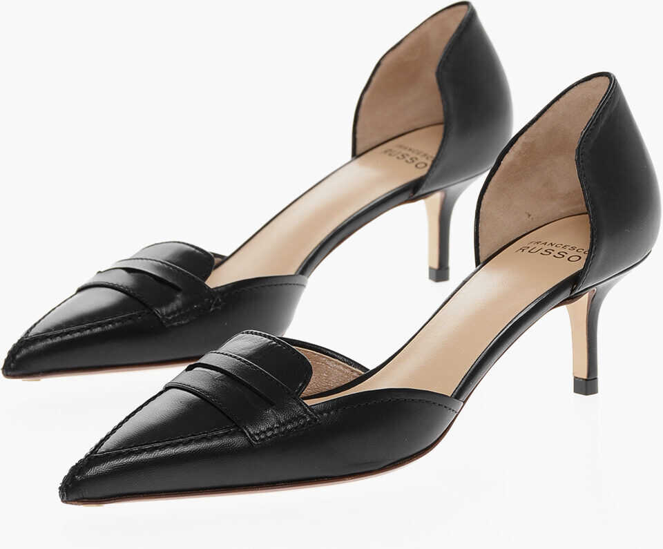 Francesco Russo Stiletto Heel Penny Leather D\'orsay Pumps 5Cm Black