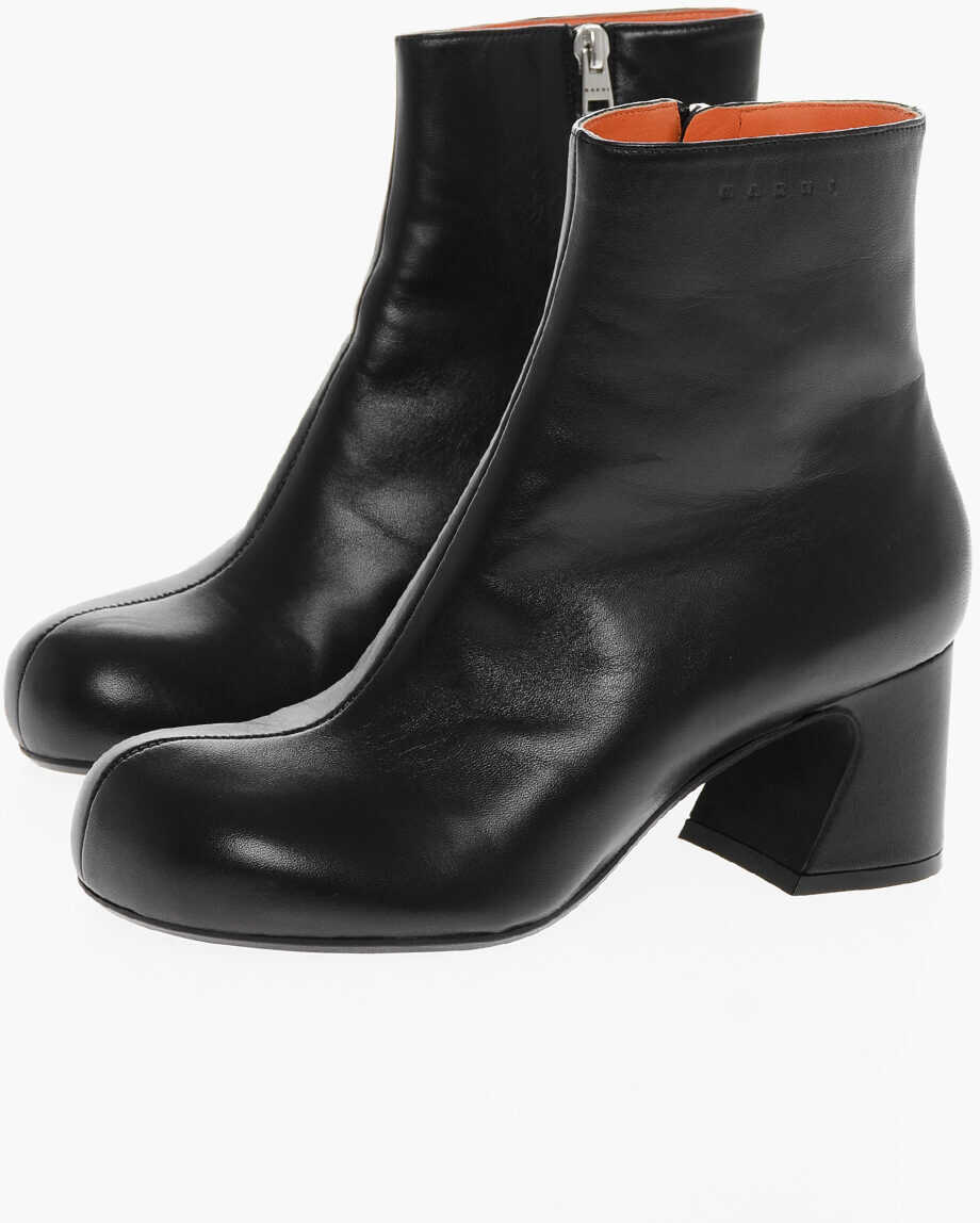 Marni Squared Toe Leather Booties With Zip 7Cm Black