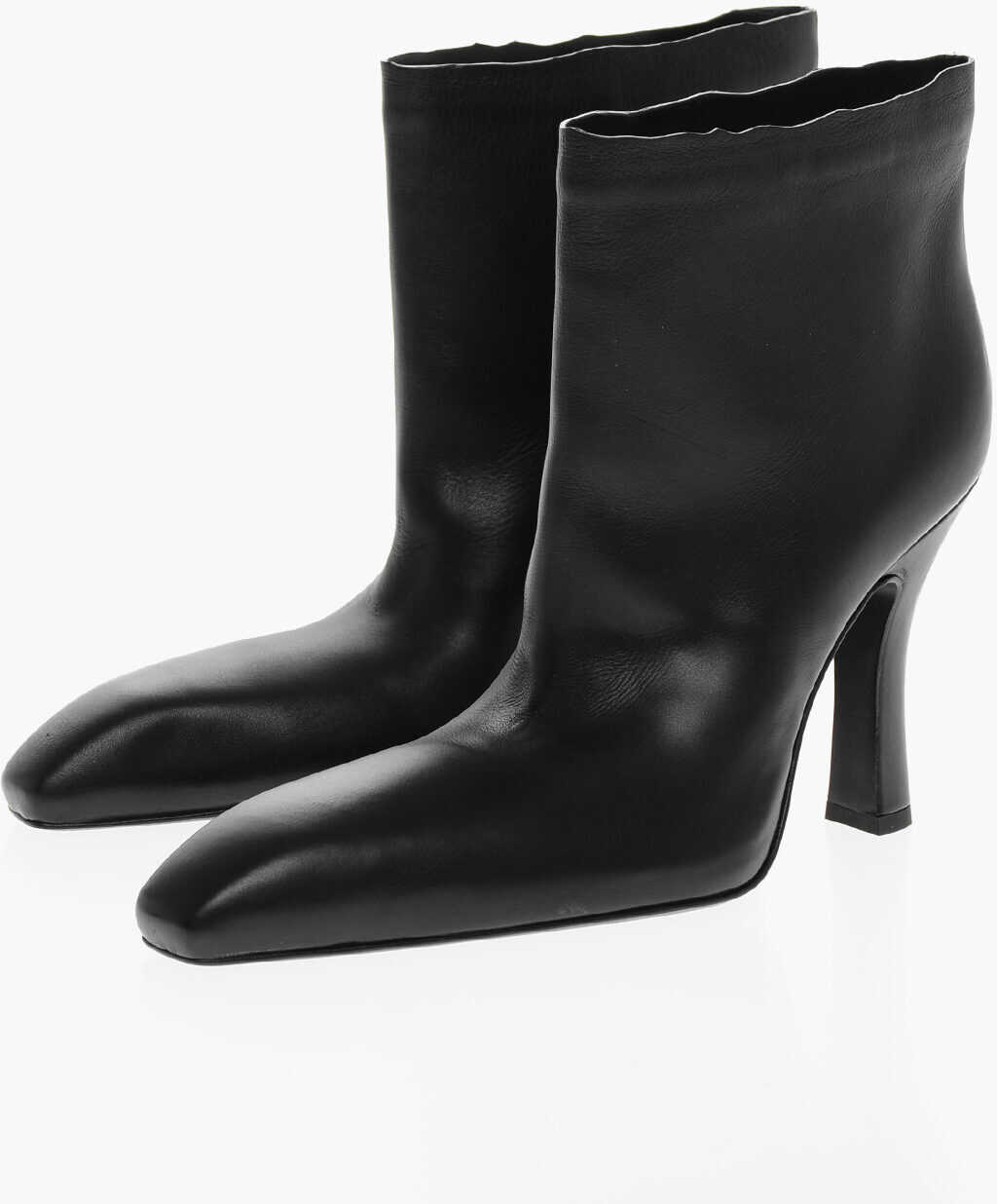Balenciaga Squared Toe Falkon Leather Booties 10Cm Black