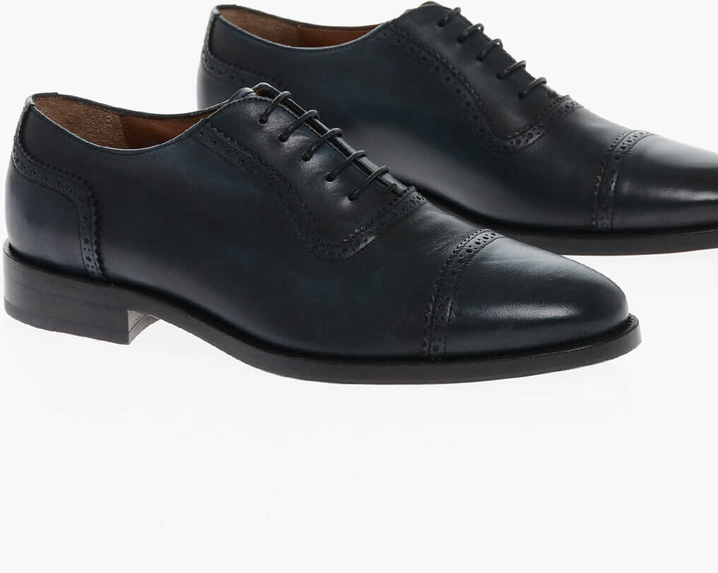 CORNELIANI Brogue Leather Derby Shoes With Cuir Sole Blue