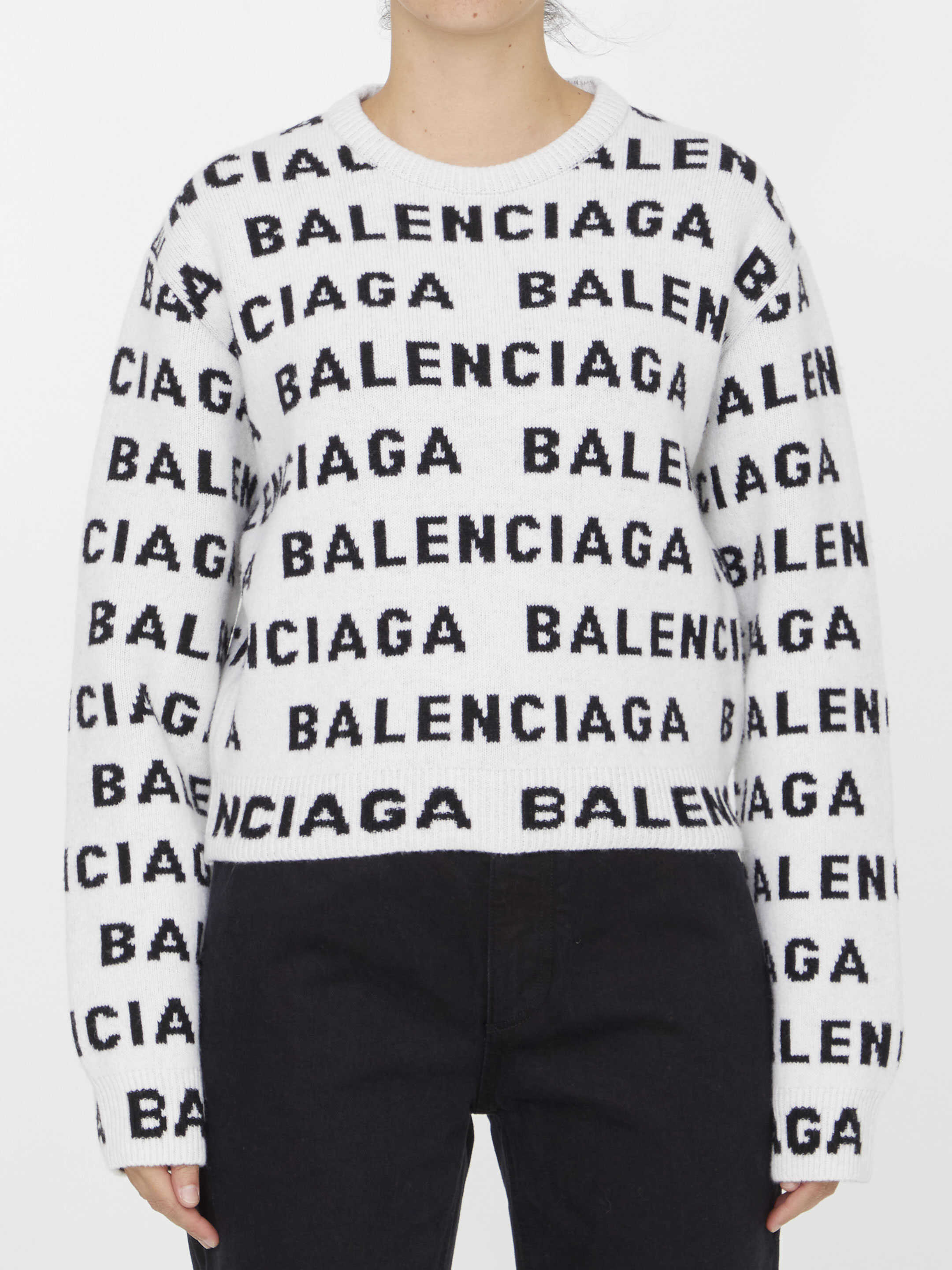 Balenciaga Allover Logo Sweater WHITE