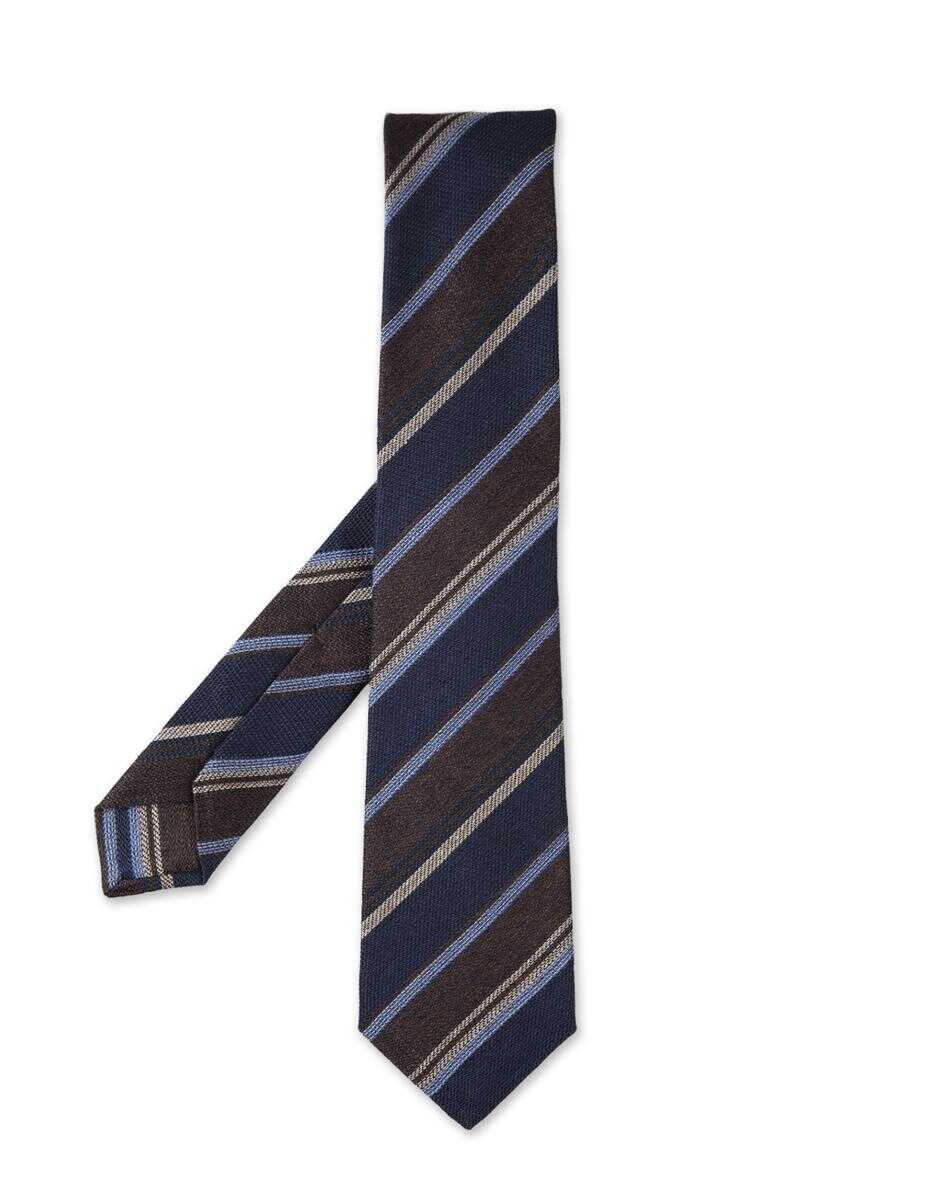 KITON KITON Blue and Striped Tie BROWN