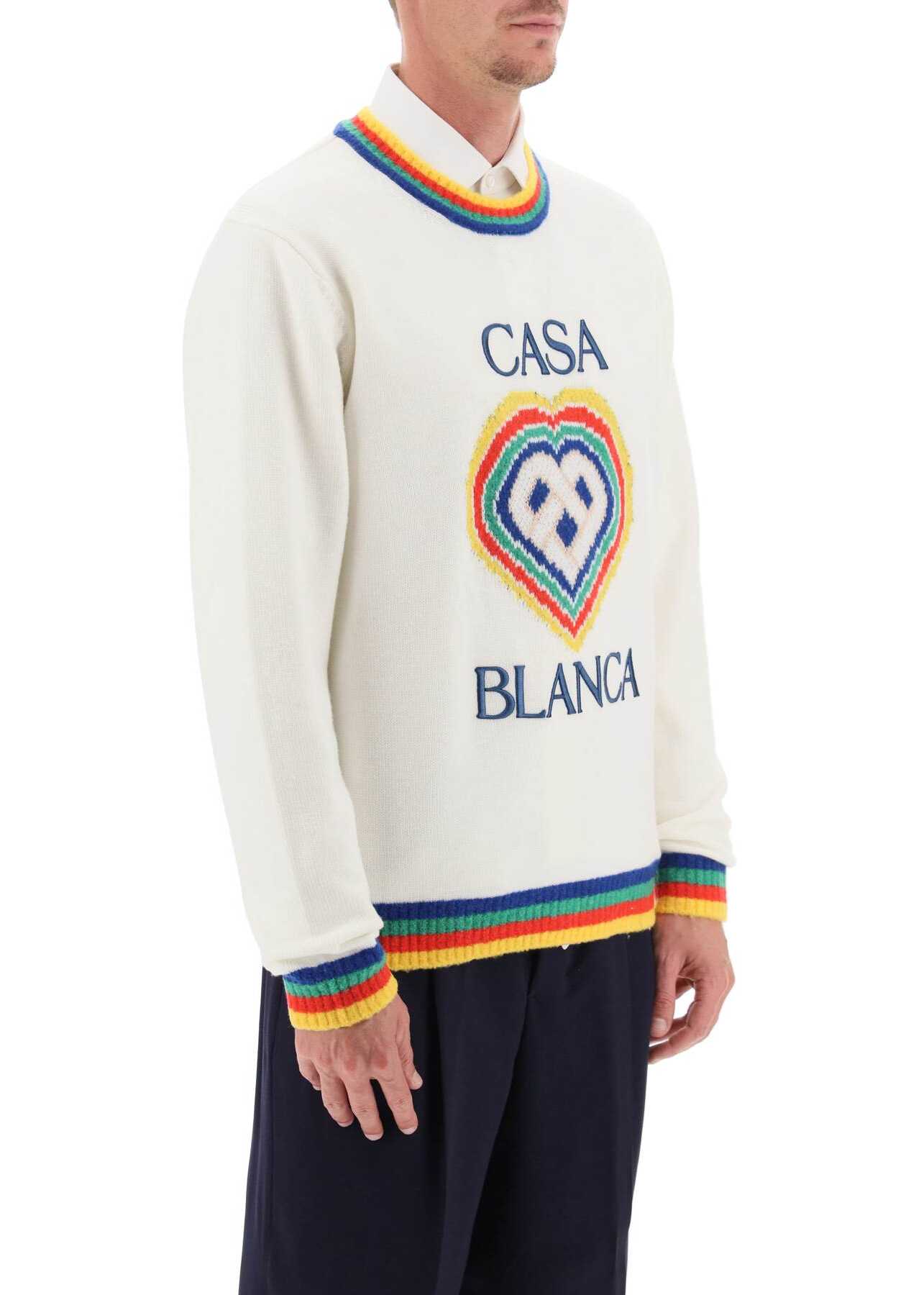 Casablanca Rainbow Heart Virgin Wool Sweater WHITE