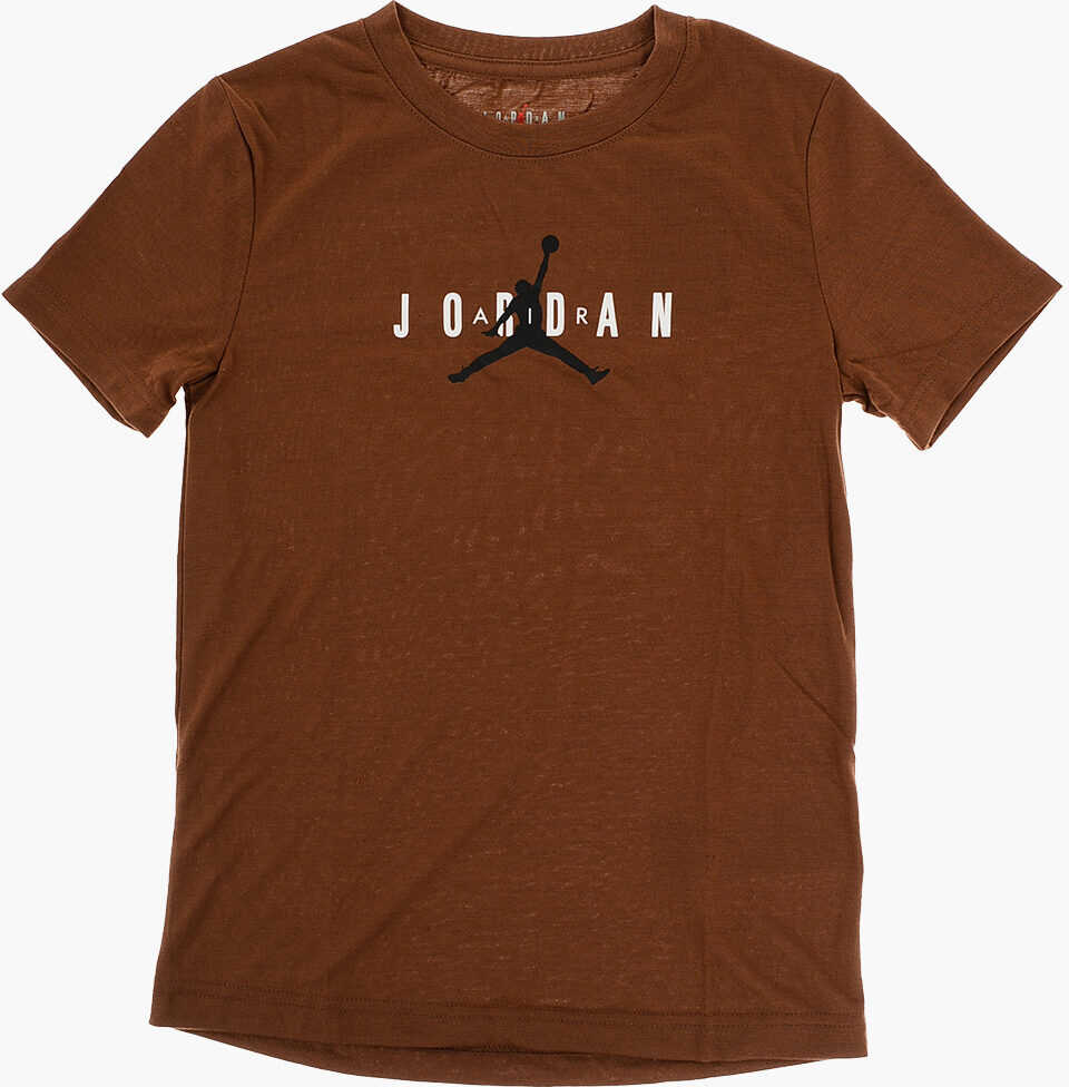 Nike Air Jordan Logo Printed Solid Color T-Shirt Brown