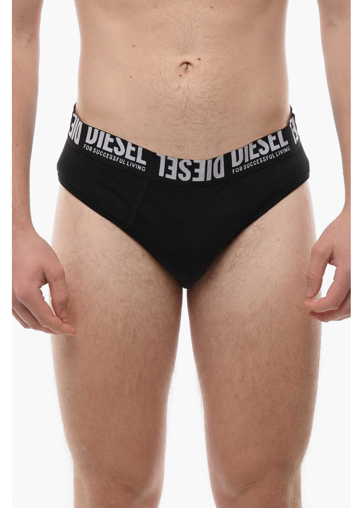 Diesel Stretch Cotton Umbr-Andre Briefs With Logoed Elastic Band Black