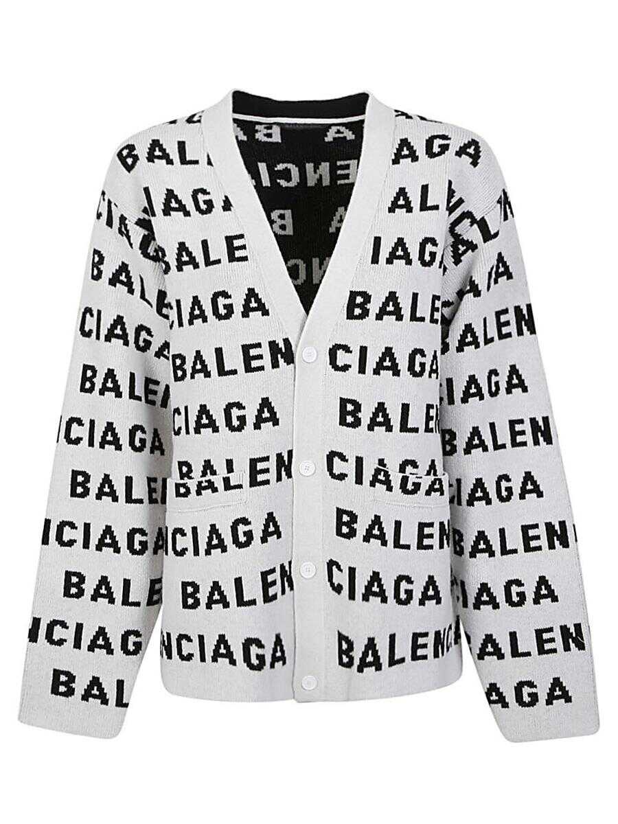 Balenciaga BALENCIAGA Allover logo wool cardigan WHITE
