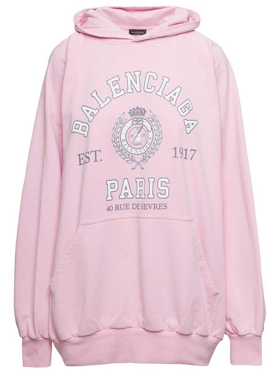 Balenciaga Pink Oversized Hoodie with College-Style Logo Print in Cotton Woman PINK