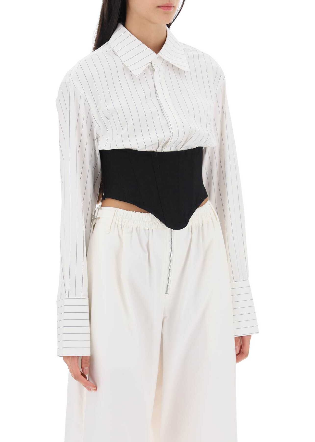 DION LEE Cropped Shirt With Underbust Corset WHITE