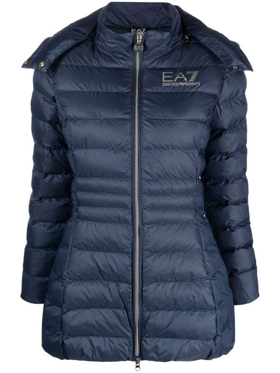 EA7 EA7 EMPORIO ARMANI Logo nylon midi down jacket BLUE