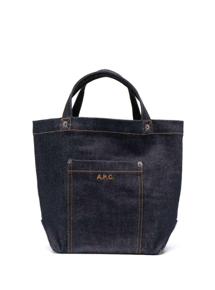 A.P.C. Blue Hand Bag with Patch Pocket abd Patch Logo in Cotton Denim Woman BLU