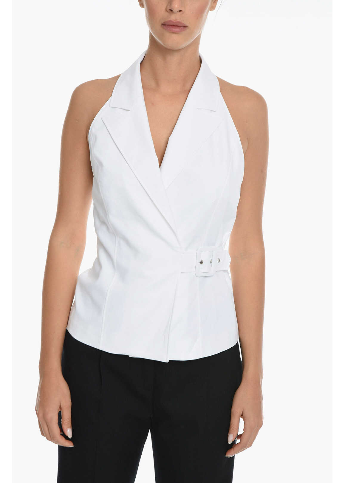 Moschino Boutique Bare Back Cotton Vest With Buckle White