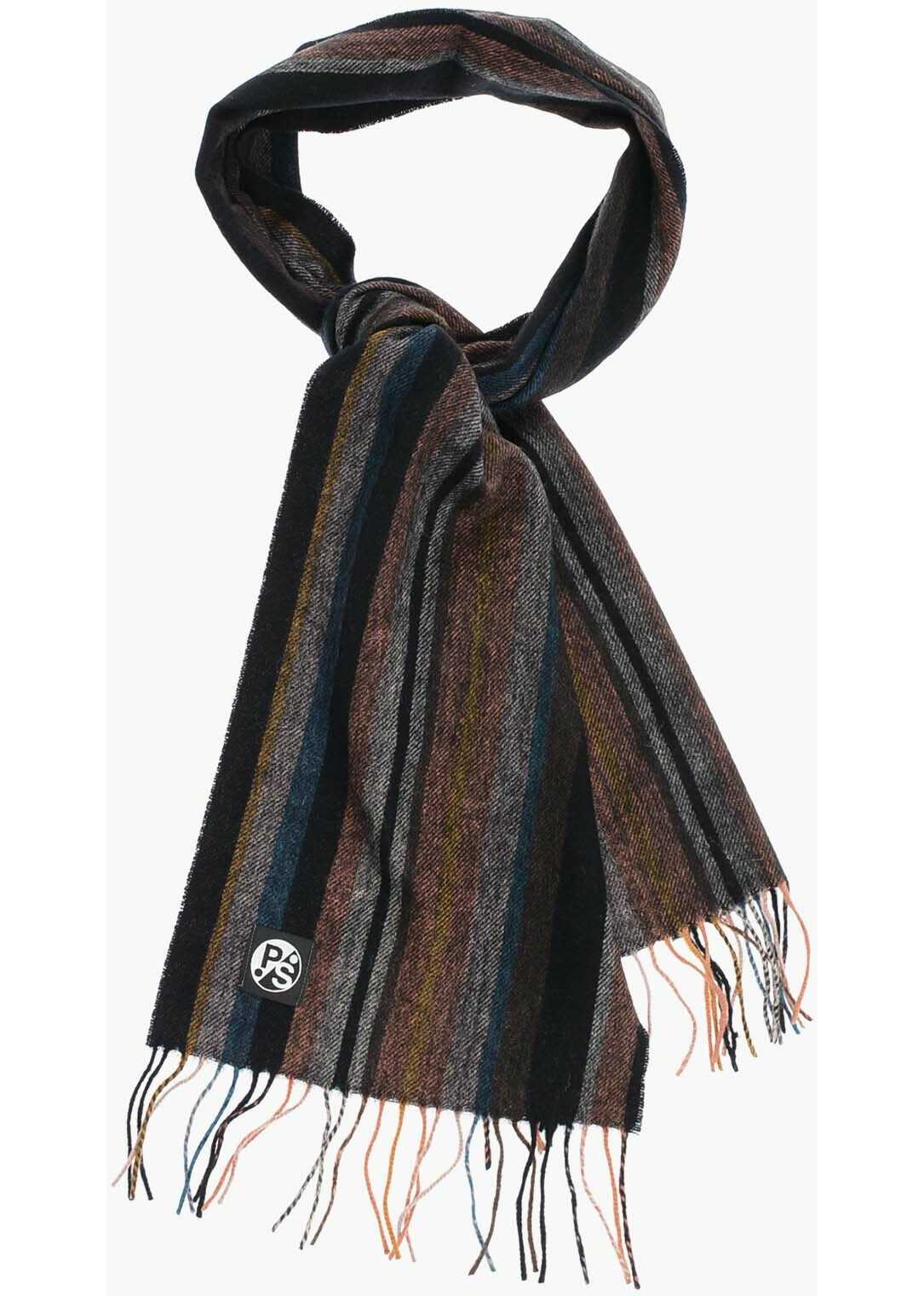 Paul Smith Striped Lambswool Scarf Black