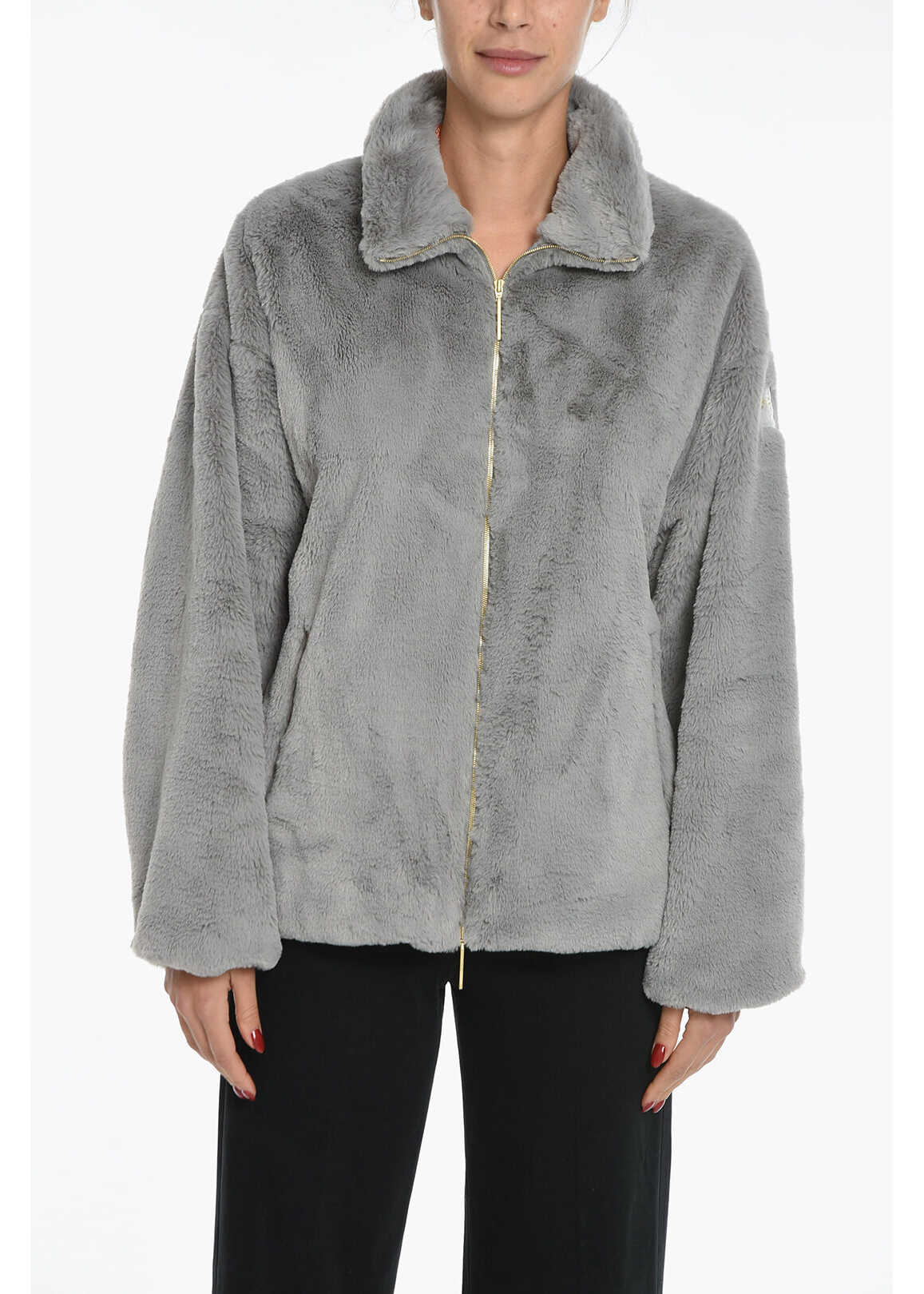 TATRAS Eco-Fur Short Coat With Front Zip Gray