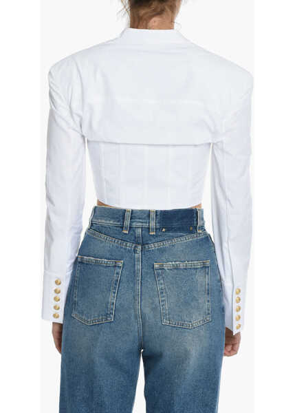 Bluze Balmain Popeline Cotton Long Sleeved Cropped Top White Femei (BM 11975784) 2