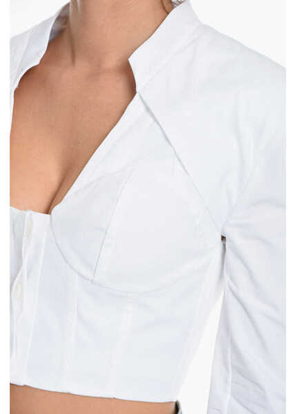 Bluze Balmain Popeline Cotton Long Sleeved Cropped Top White Femei (BM 11975784) 3