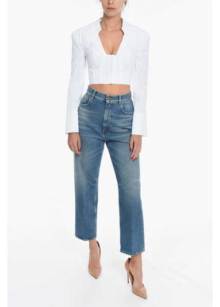 Bluze Balmain Popeline Cotton Long Sleeved Cropped Top White Femei (BM 11975784) 4