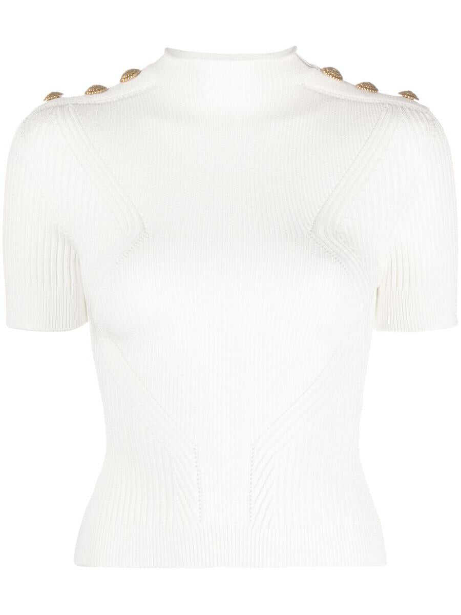 Balmain BALMAIN Gold embossed buttons knitted top WHITE