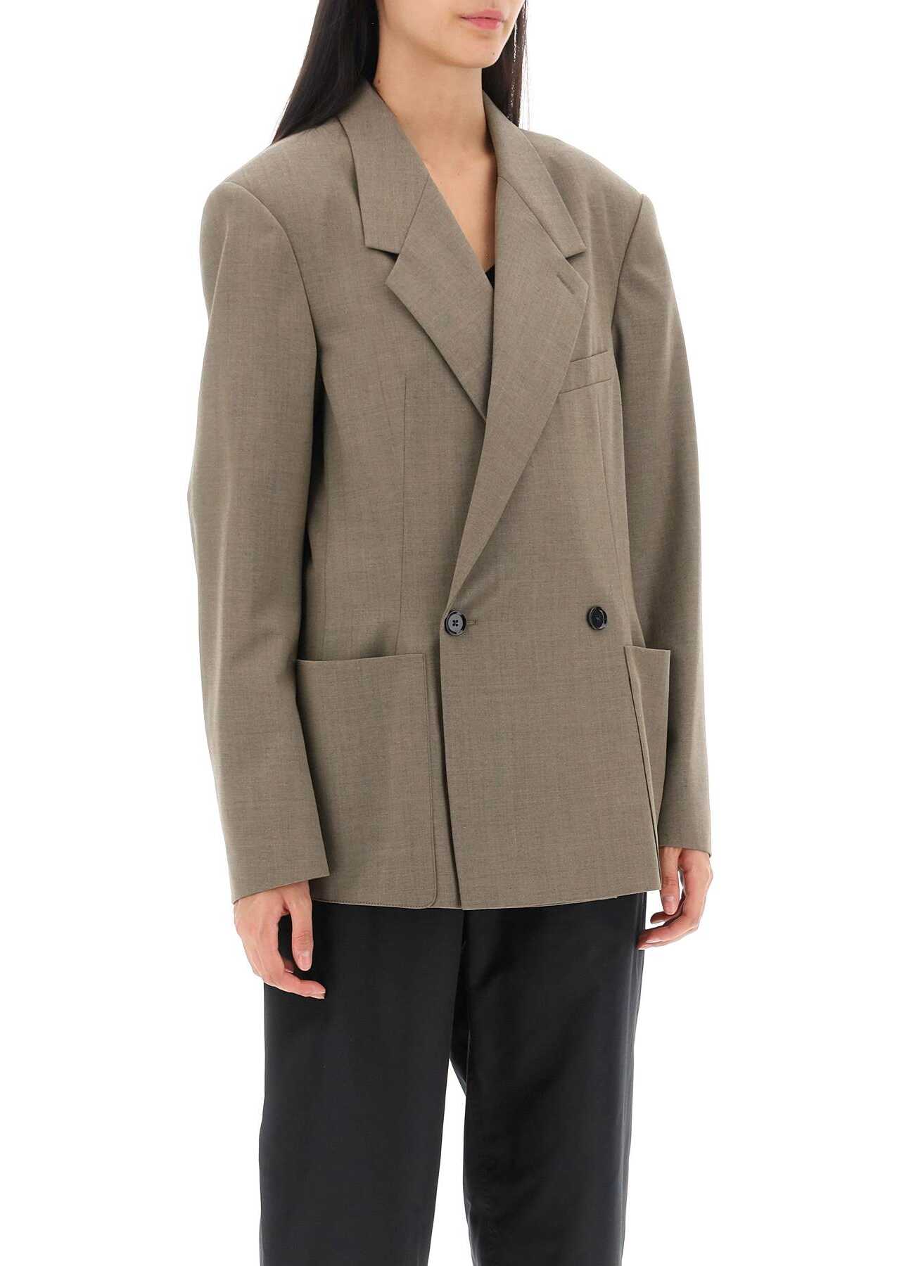 LEMAIRE Double-Breasted Blazer In Tropical Poly Wool BEIGE GREY