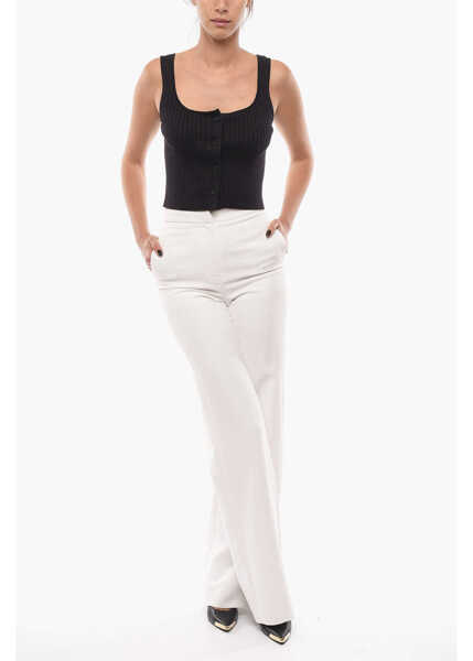 Pantaloni office MONOT High-Waisted Palazzo Pants White Femei (BM 11980920) 4