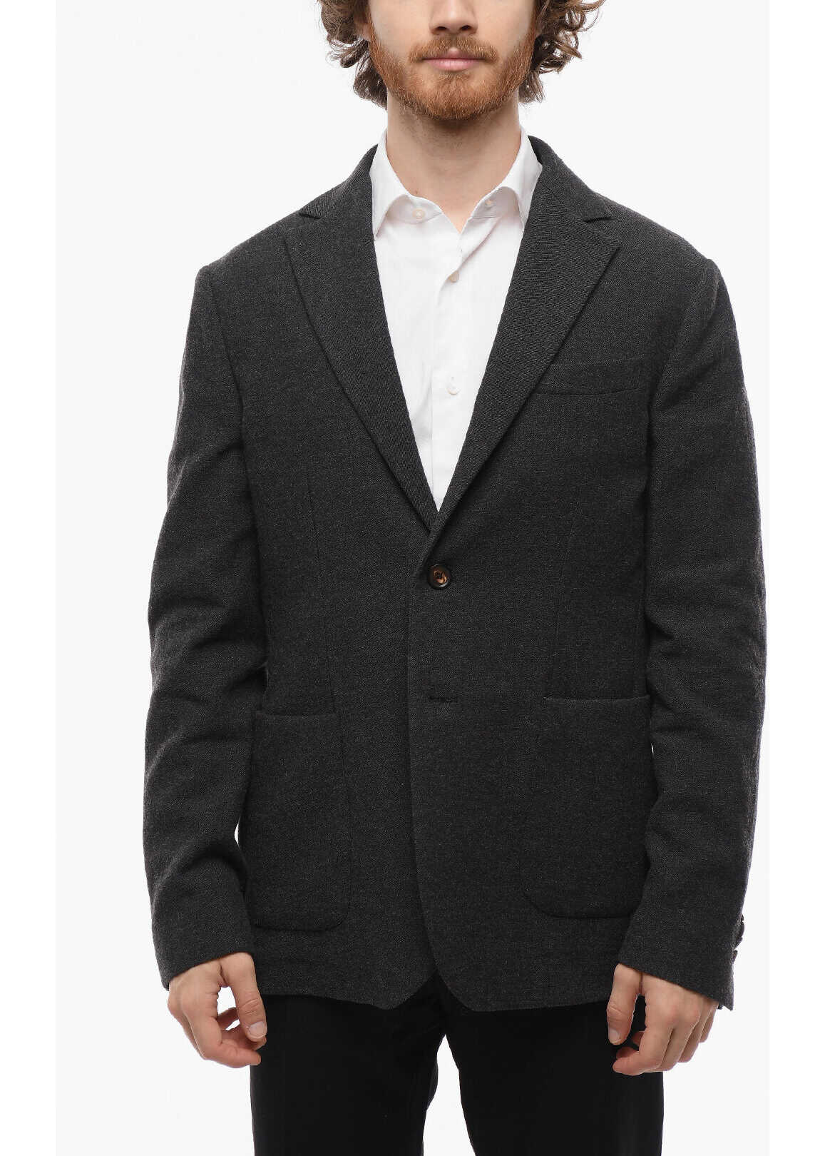DOPPIAA Unlined Single-Breasted Blazer With Patch Pockets Gray b-mall.ro