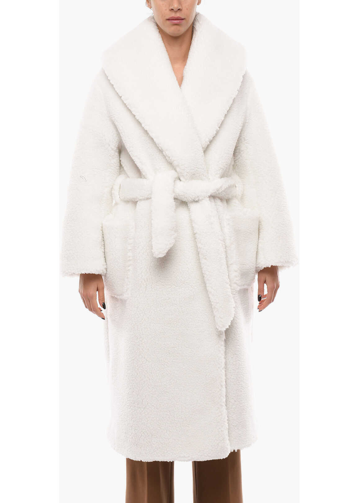 Casablanca Belted Faux Shearling Robe White