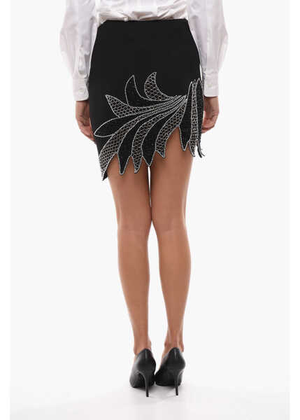 Fuste scurte ROTATE Birger Christensen Asymmetric Mini Skirt With Beads And Sequins Black Femei (BM 11981259) 2