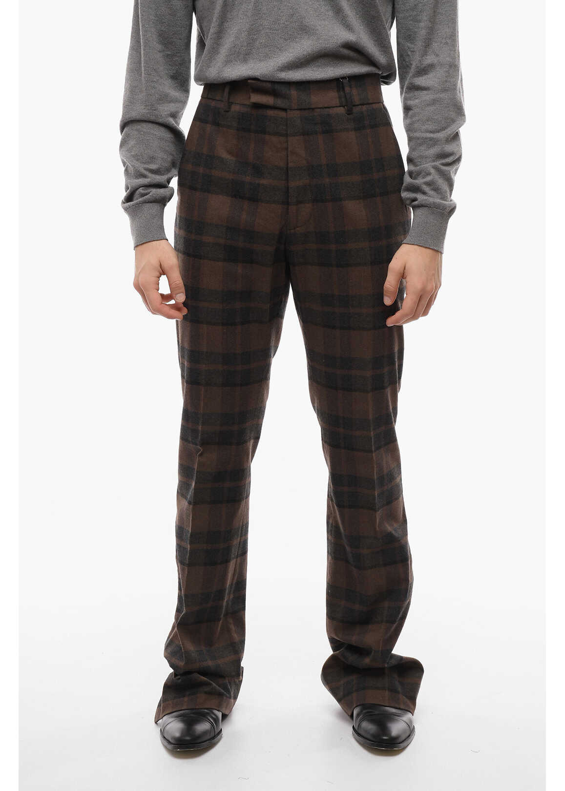 AMIRI Welt Pockets Flared Pants With Checked Pattern Brown