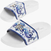 Sandale Baroque Motif Leather Slides With Silver-Tone Logo Baieti