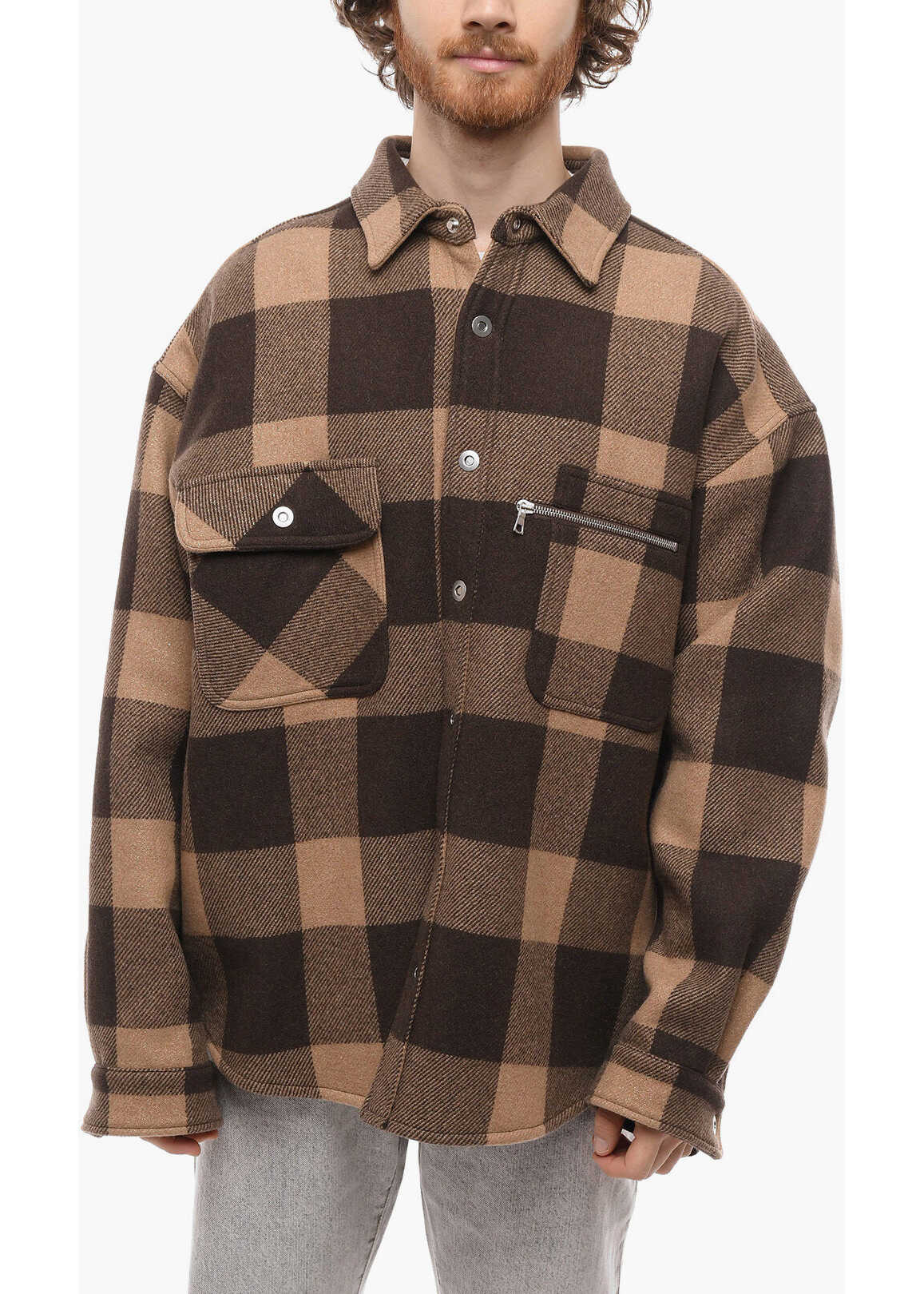 Palm Angels Life Is Palm Lurex Checked Shirt With Utility Pckets Multicolor