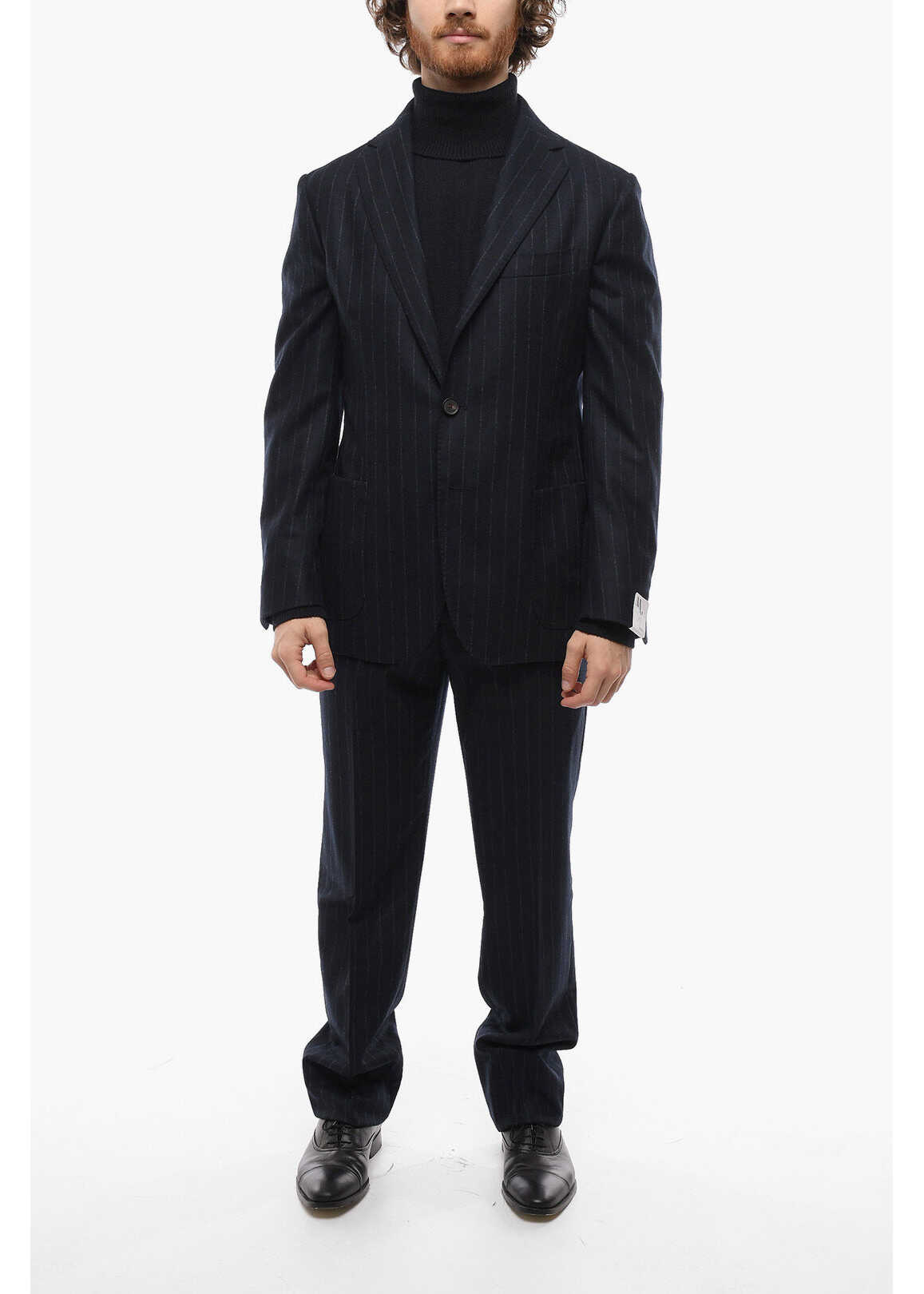 DOPPIAA Pinstriped Virgin Wool Suit With Patch Pockets Blue b-mall.ro